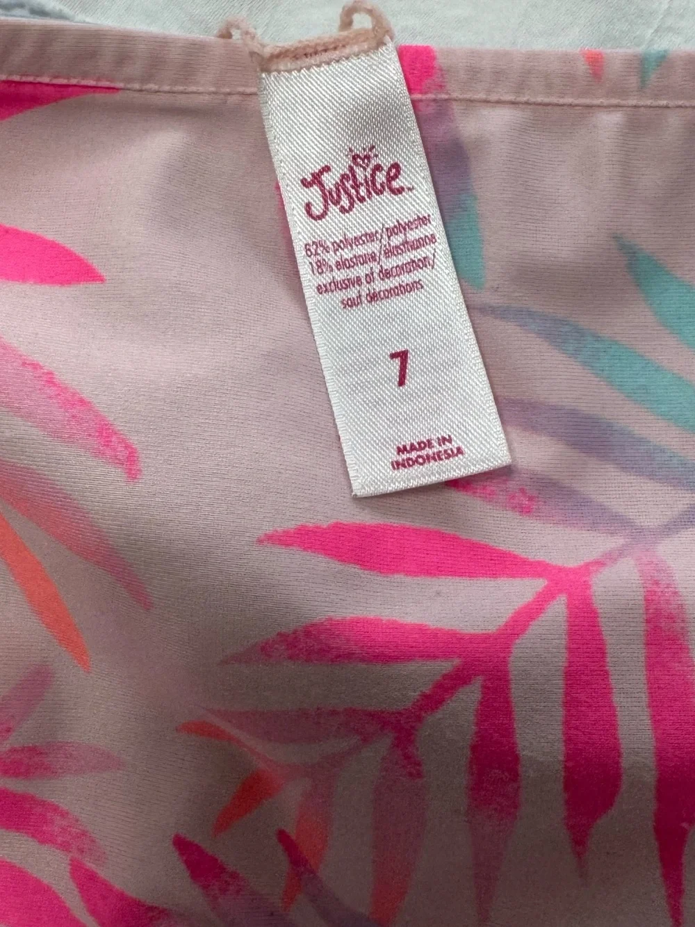Justice Pink Multicolor Tropical Leaf Two-Piece Swim Set Girls Size 7